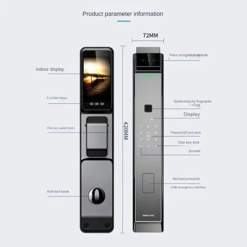 Tuya Face Recognition Fingerprint Smart Door Lock APP Remote Control Password IC Card Key Unlock Way Electronic Home Door Lock