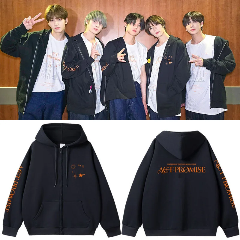 KPOP TT 2024 World Tour Concert Seoul Venue ActPromise Fahsion Cotton Hoodie SOOBIN YEONJUN BEOMGYU Loose Zipper Pullover Fans