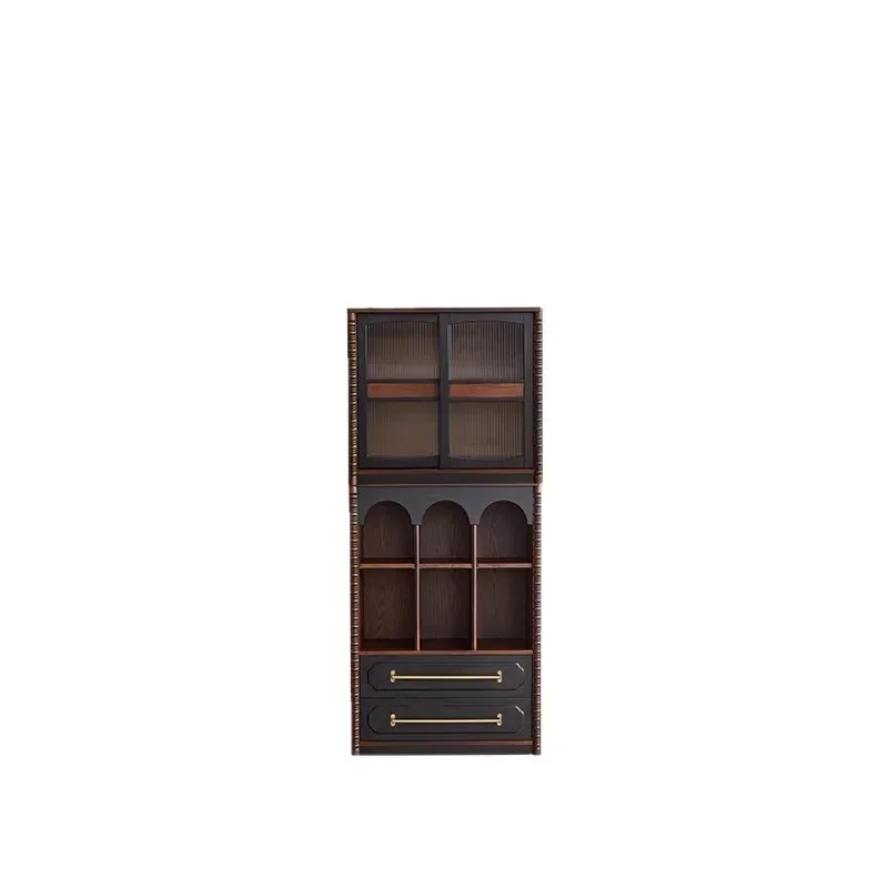 

French solid wood wine cabinet retro book low cabinet glass door display cabinet living room home living room decoration