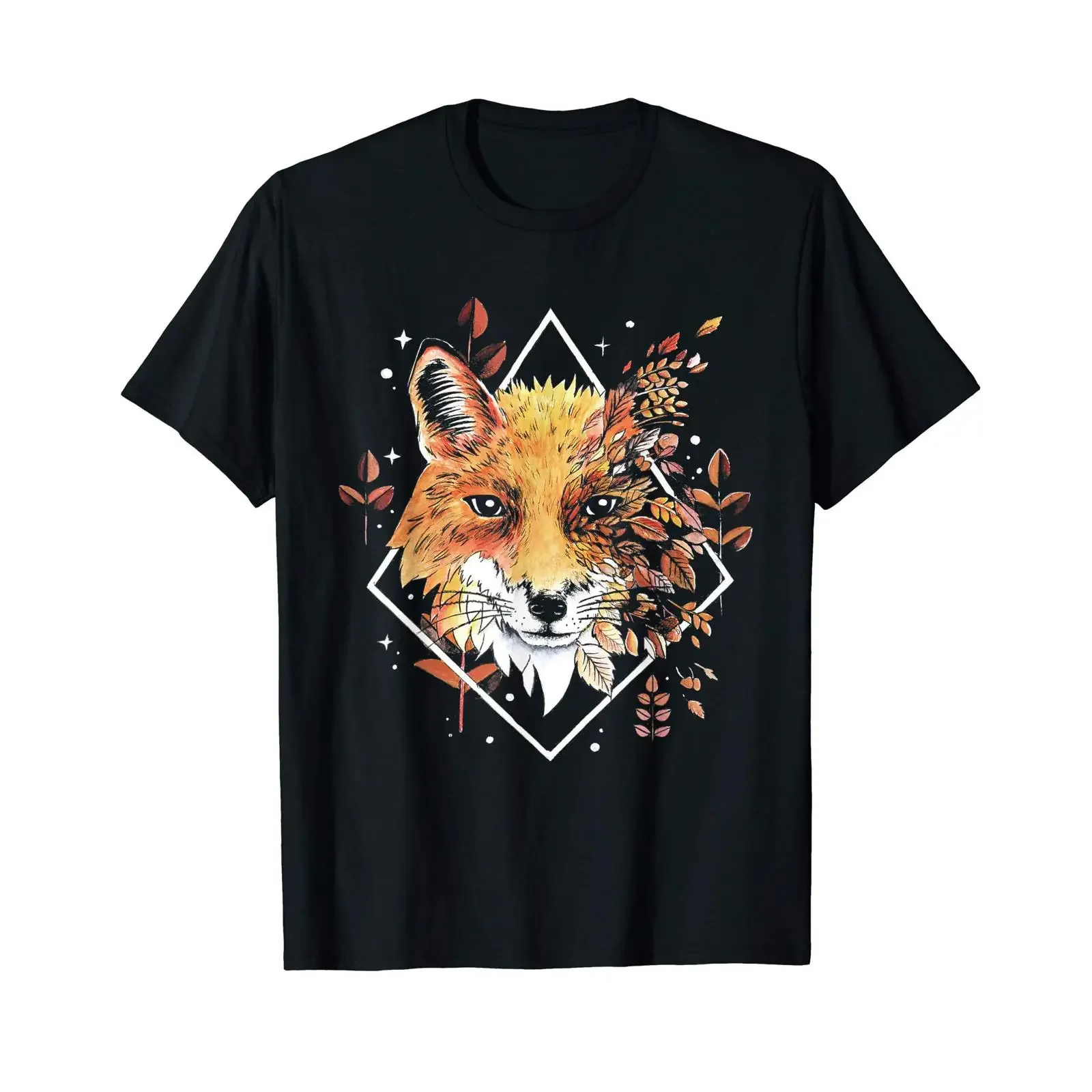 Forest Fox with Leaves Natural T Shirt vintage Washed Breathable fashion Stylish streetwear homme designer clothes Casual