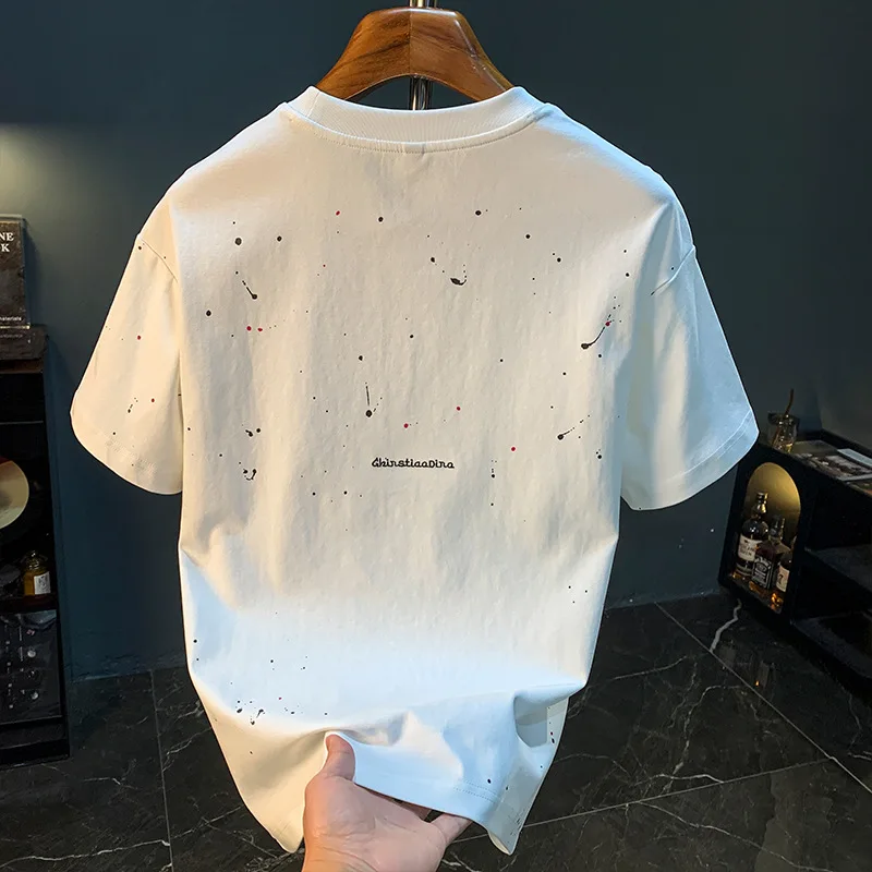 Summer Trendy Inkjet Printed T-shirt Short Sleeve Men's Thin Round Neck Large Size Breathable
