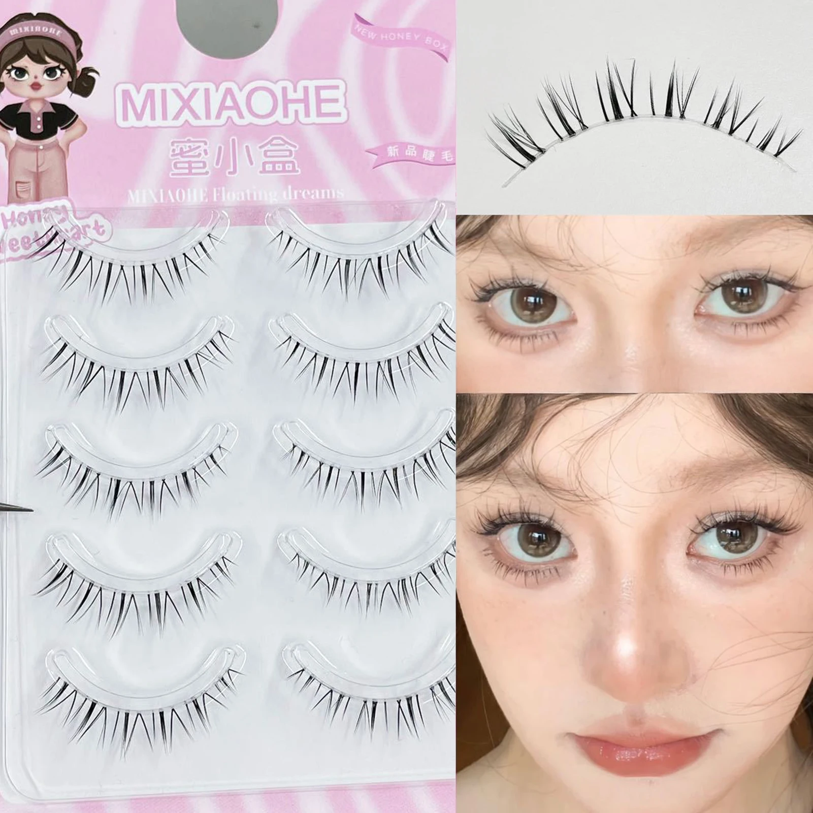5 Pairs False Eyelash Set Natural Long Patchy False Eyelashes DIY Clustered Eyelash Extension Slender Curled False Eyelash Set