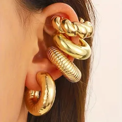 Fashionable Ins Style Simple and Exaggerated Earring Set Temperament Hollow Women's Ear Clip Round Circle Ear Buckle