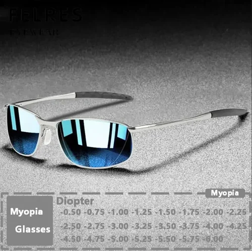 Gafas de sol polarizadas graduadas de Metal para miopía, gafas de sol para conducir con sombra azul, gafas para miopía terminadas, dioptrías Negativas