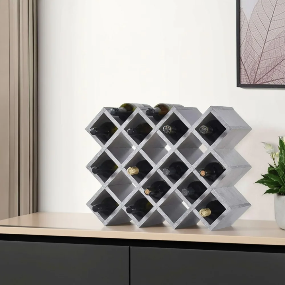 

Modern Geometric Wine Rack with Concrete Finish, Holds 21 Bottles, Compact Countertop Display for Home Bar Enthusiasts