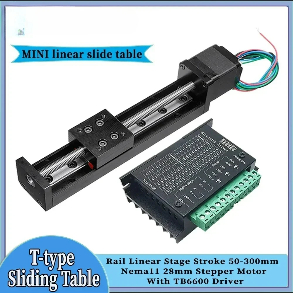 

Customizable CNC Mini T-type Sliding Table 50mm 100mm 250mm 300mm Motorized Linear Rail Platform Nema11 Motor