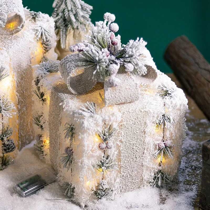 3PC Weihnachten Glow Geschenk Box Metall Beleuchtung Geschenk Box Weihnachten Baum Dekoration Hause Einkaufszentrum Weihnachten Atmosphäre Dekoration – Detail 7