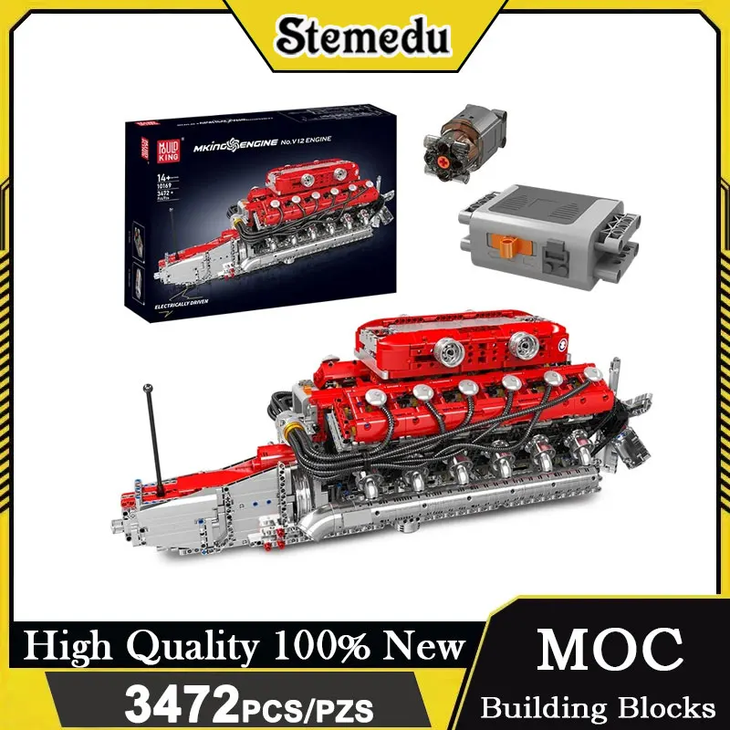 Mould King 10169 coche V12 motor ingeniería mecánica unidad de potencia de automóvil Kit de montaje de construcción Hobby modelo regalo de Navidad