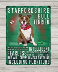 Vintage Metal Staffordshire Bull Terrier Sign  Retro Dog sign Mancave Plaque Tin
