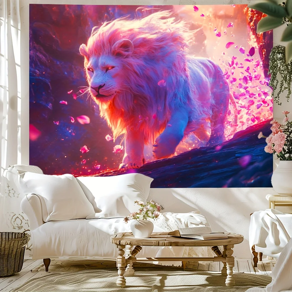 

Гобелен «Мистический Лев» — розовый, фиолетовый, эфирная красота, подробные произведения искусства и фэнтезийные элементы для вдохновения домашнего декора