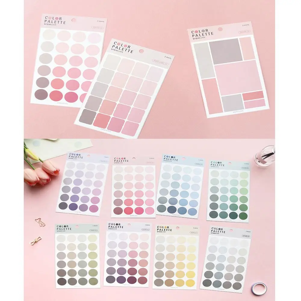 4 Sheets/Set Geometric Solid Color Multifunctional Adhesive Sticker Scrapbooking Basic Label Paper Sticker