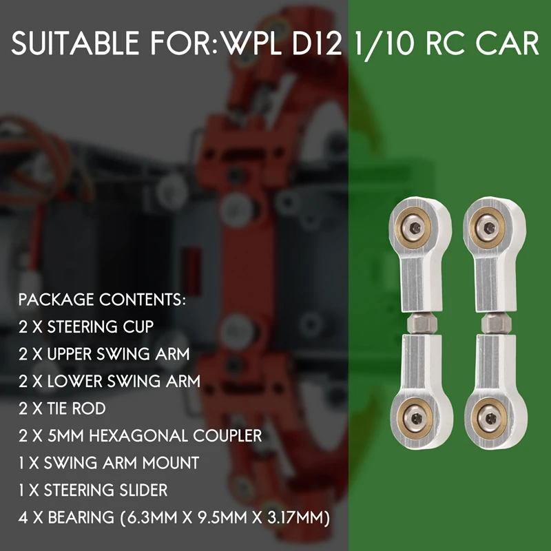 Taza de dirección de Metal, brazo oscilante superior e inferior, bloque de giro deslizante de dirección para asiento WPL D12 1/10 RC, piezas de mejora de coche