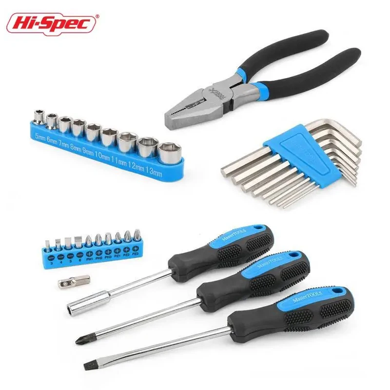 ハイスペック36点ホームDIYハンドツールセット、ドライバービット、ペンチ、家庭用ツールキット、青い収納ケース付き、家庭修理用