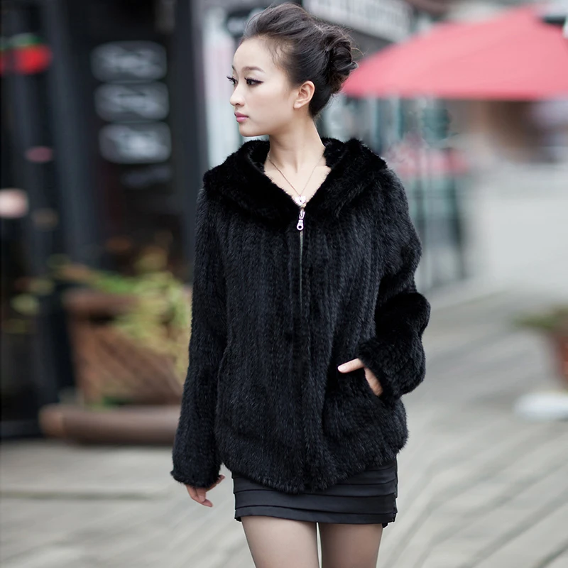 New mink fur coat women\'s long-sleeve top fashion all-match Mink knit jacket mink knitted fur coat