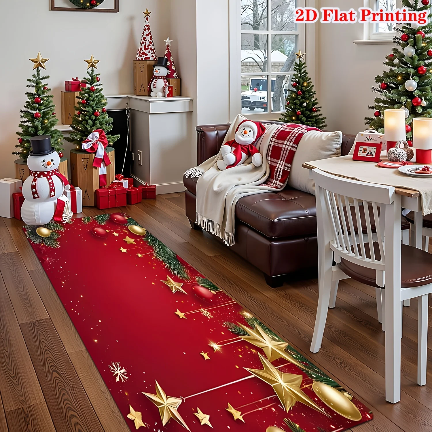 Black Holly Berry Pine Cone Runner Rug Red Bow Winter Christmas Garland Print Long Floor Rug Simple Elegant Hall Decor Rug