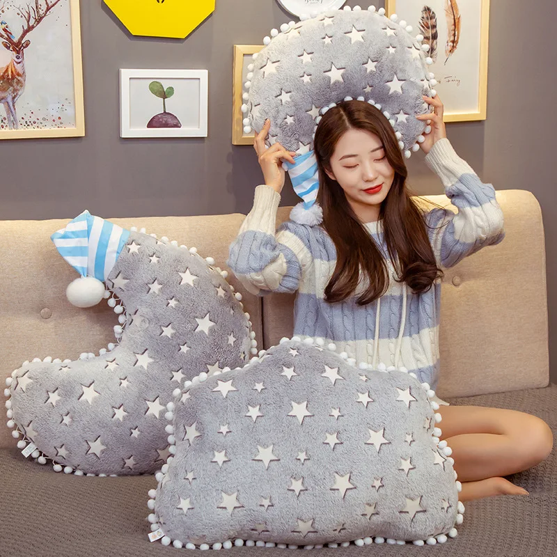 Hot Colorful Luminous Moon Star Clouds Plush Pillow Kids Stuffed Plush Toys Soft Sofa Stuffed Cushion Baby Sleeping Pillow Gifts