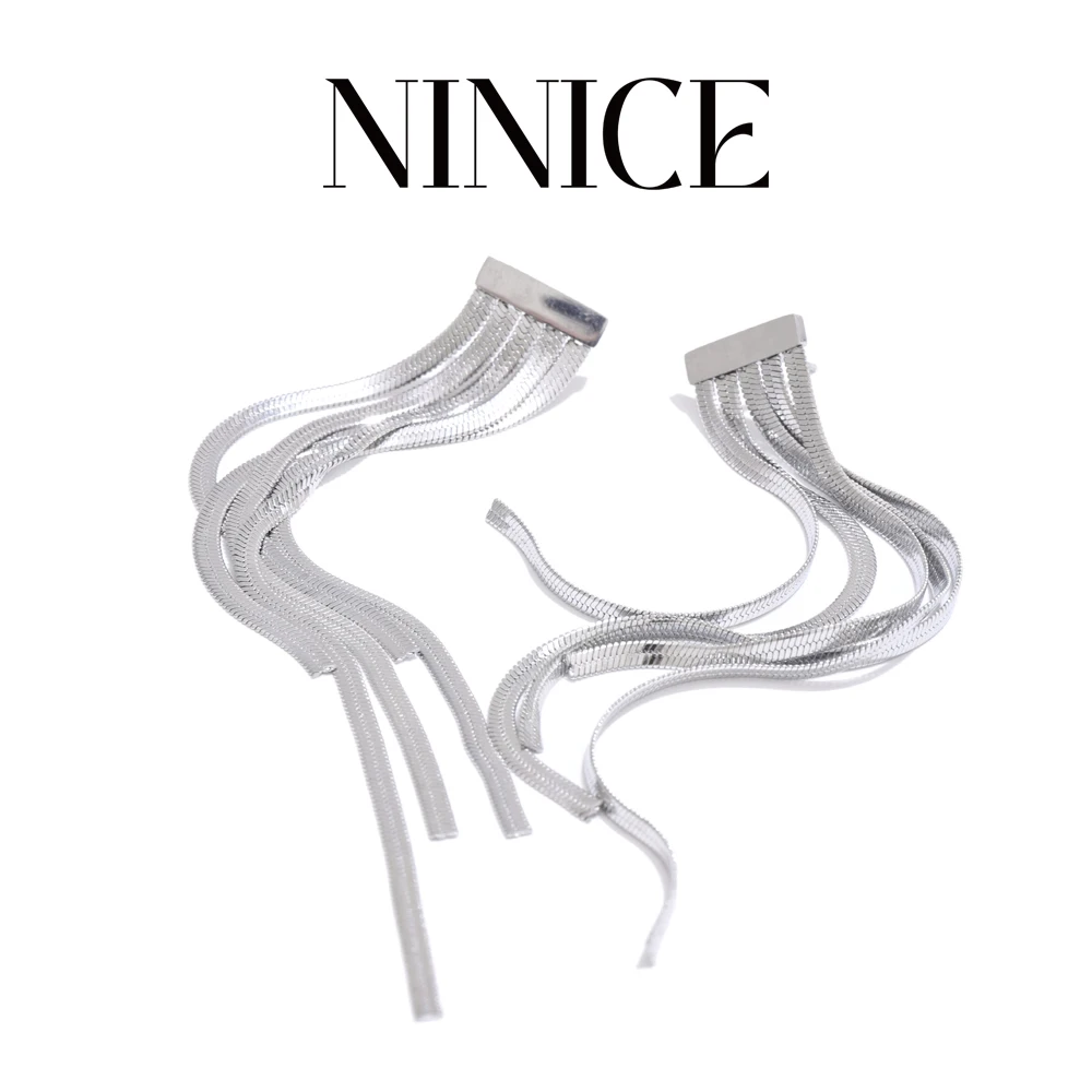 

NiNice Temperament Stainless Steel Tassel Chain Long Hanging Drop Earrings Daily Hot Style Popular Jewelry Accessories