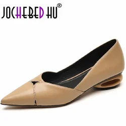 【JOCHEBED HU】Pointed Toe Fashion Soft  Genuine Leather Woman Girls Street Party Wedding High Heels Women Heels Shoes Pumps 34-40