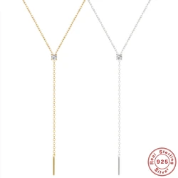 AIDE 925 Sterling Silver Tassel Necklace New Female Simple Zircon Clavicle Chain Long Geometric Y Chain Woman Custom Necks Jewel