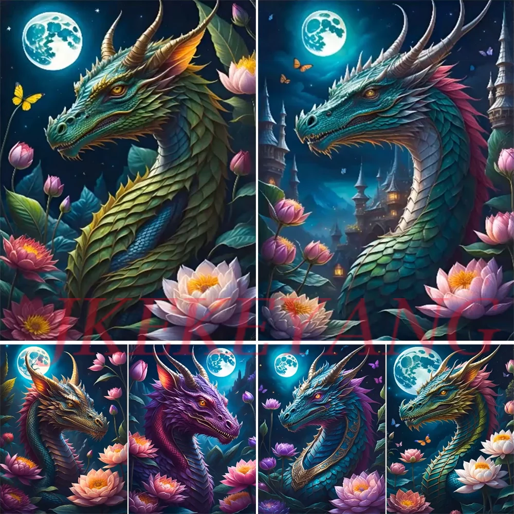 Full Square/Round Drill 5D DIY Diamond Painting Dragon and Flower Picture Diamond Embroidery Cross Stitch Home Decor