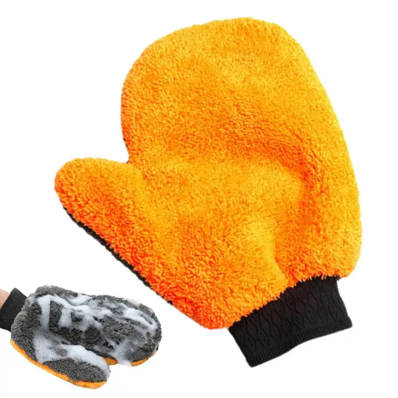 

Scratch Free Wash Mitt Super Thick Gloves for Car Wash and Drying Reusable Wash Mitt Strong Water Absorption Double-Sided Drying