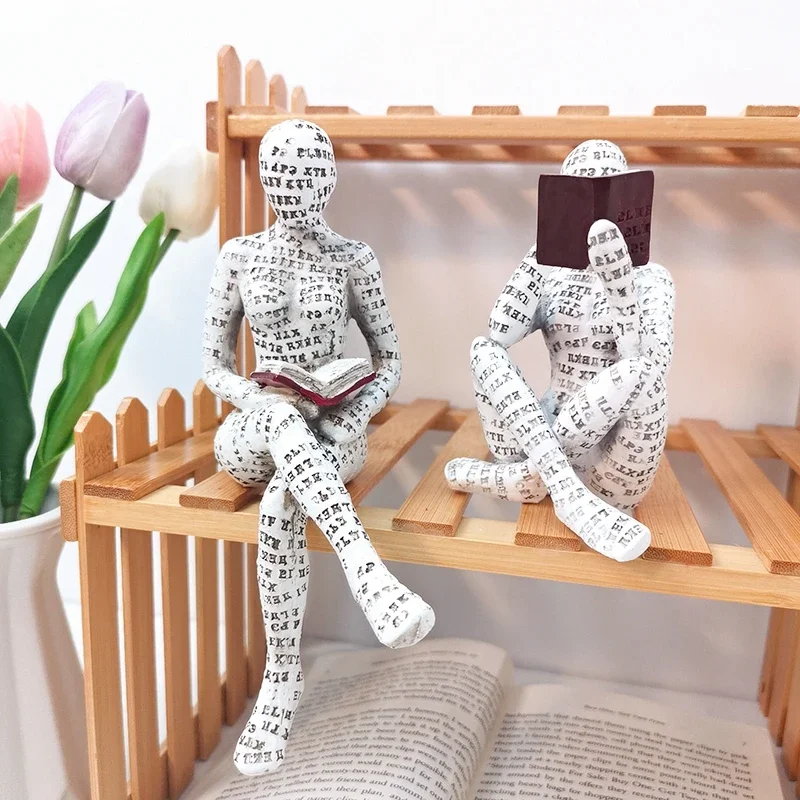 Nordic Modern Reading Woman Statue Nordic Art Thinker Resin Statue Thinker Desktop Sculptures Reading Woman Home Home Sculpture