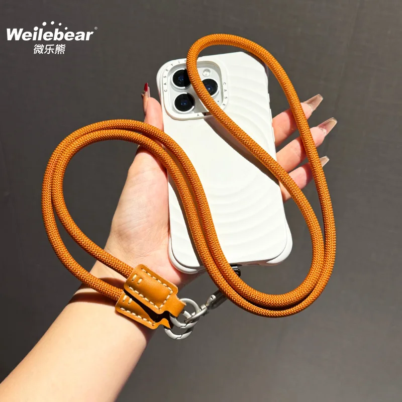 First Layer Cowhide Mobile Phone Lanyard Crossbody Outdoor Lanyard Mountaineering Tourism Anti-theft Back Telephone Rope