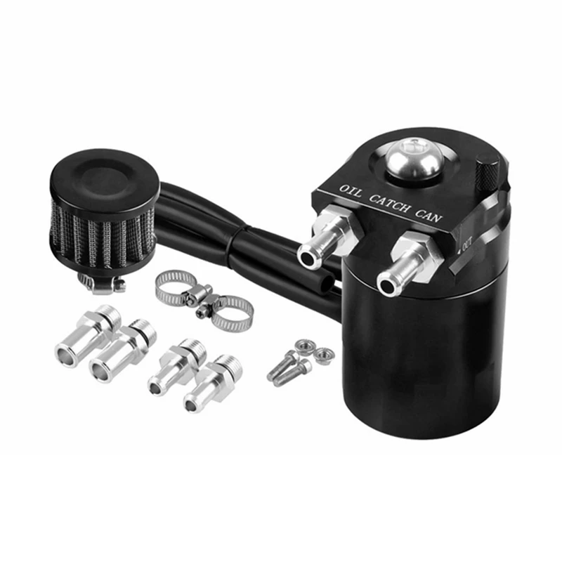 

300ML Oil Catch Can Kit Universal Black Breather Baffled Aluminum Reservoir Tank