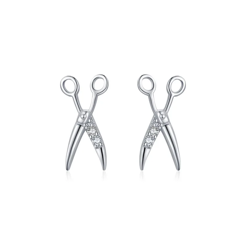 

Fashion Creative S925 Sterling Silver Scissors-Shaped Stud Earrings with Zircons