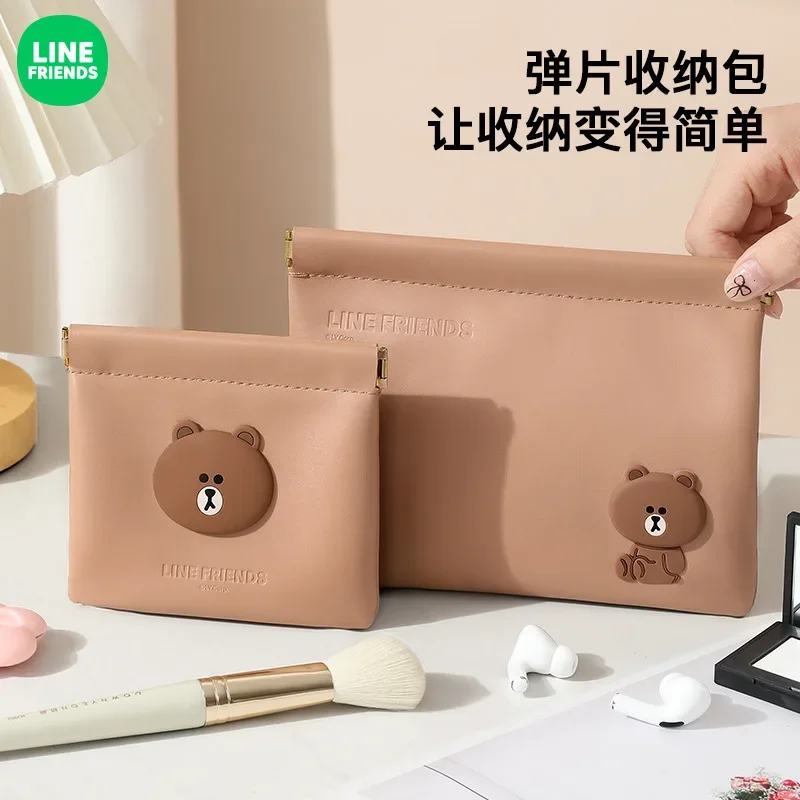 

LINE FRIENDS Brown Cartoon Bullet Makeup Earphones Sanitary Napkins Travel Storage Bag Anime Kawaii Home Data Cable ID Card Bag