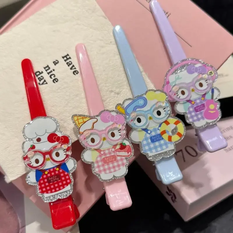 1 Buah Celemek Kacamata Hello Kitty Jepit Rambut Kartun Lucu Hati Anak Perempuan Trendi dan Serbaguna Dekoratif Poni Jepit Rambut Hadiah Anak Perempuan