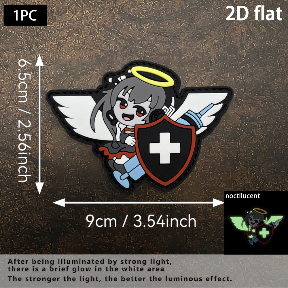 Halo Wings Girl Shield Alien Decoration Velcro Armband Luminous Pvc Material Comes with Matching Felt Backpack, Baseball Cap, Jacket, Suitcase DIY Decorative Patch Badge Applique - view 2