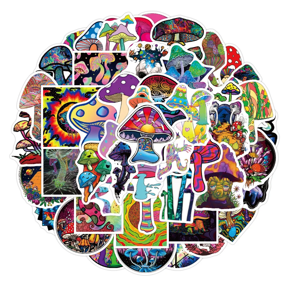 50 Uds. De pegatinas impermeables para maleta con forma de seta, guitarra, motocicleta, batería, camión