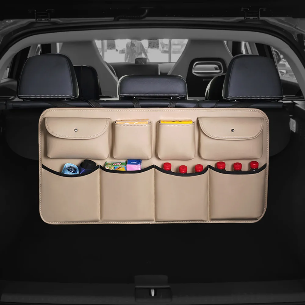 Car Styling Car Trunk Organizer Auto Stowing Tidying PU Leather Car Rear Seat Back Storage Bag Multi Hanging Nets Pocket