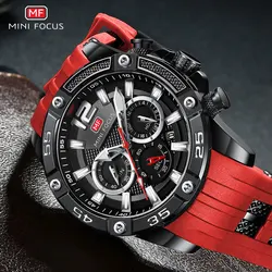 MINI FOCUS Orange Watch for Men Military Sport Chronograph Quartz Wristwatch with Silicone Strap Waterproof Luminous Hands 0349