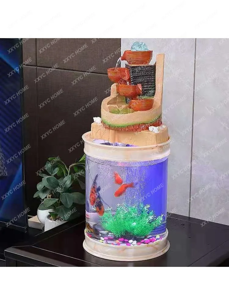 Desktop Mini Turtle Water Cylindrical Fish Globe Change-Free Aquarium Living Room