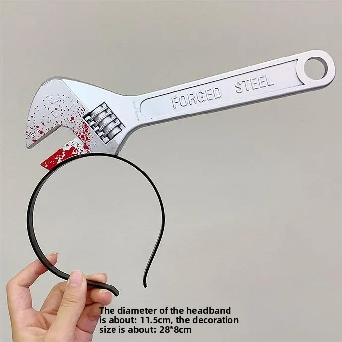 Divertida diadema con forma de cuchillo de cocina, broma, accesorio navideño de imitación, adorno para el cabello, diadema con forma de hacha y llave inglesa, pinza para el cabello