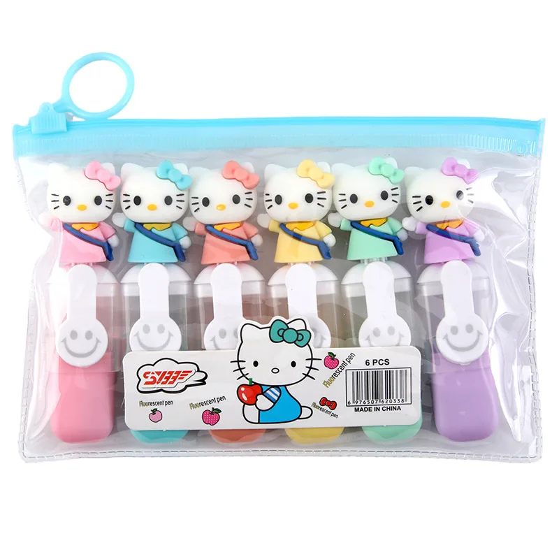 Kawaii Sanurgente Hello Kitty Series Surligneur Stylos Marqueurs, Mini Stylo Fluorescent, Surligneurs de Dessin, Fournitures de Papeterie Mignonnes