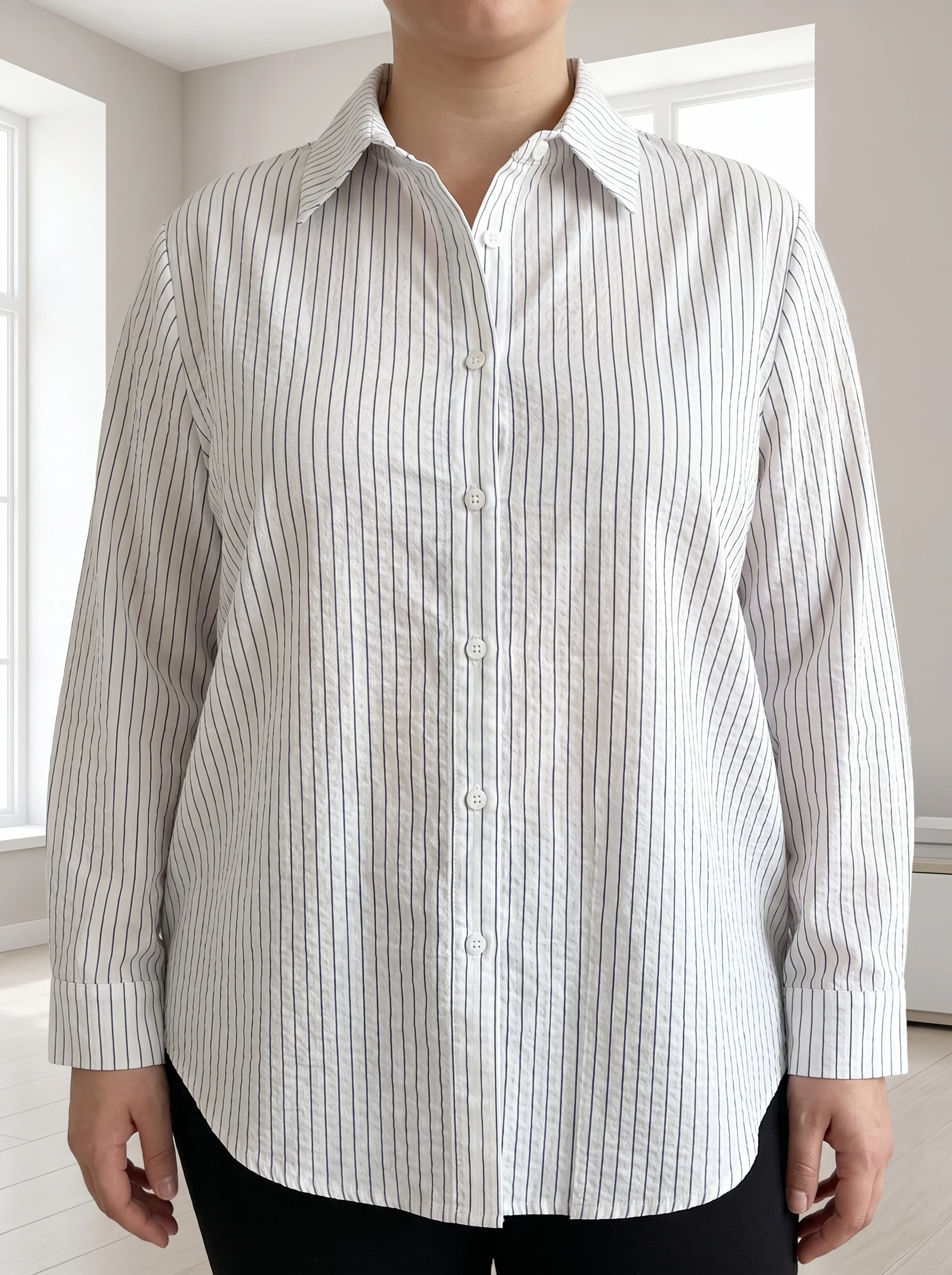 Gadinus Plus Size Women Striped Long Sleeve Shirt Loose Fit Casual Blouse Button Front Oversized Top