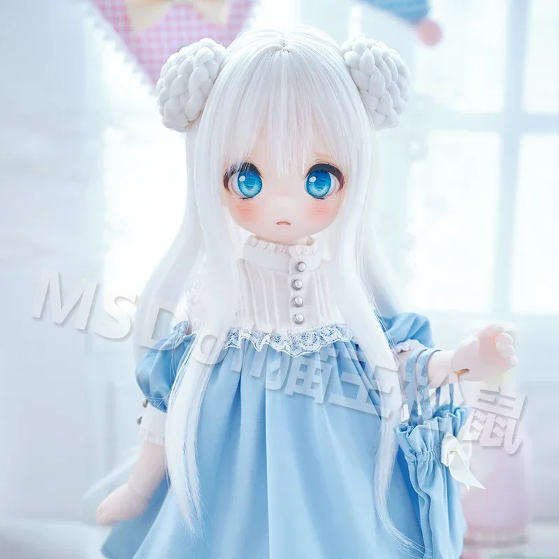 Franja fina cabelo longo encaracolado com pães duplos boneca peruca bonito 1/3 1/4 mdd bjd peruca material de seda de alta temperatura acessórios de boneca