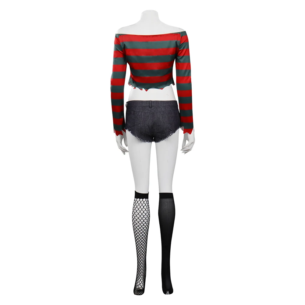 Freddy Krueger Cosplay Nightmare Costume Women Girls Shirt Shorts Dress Outfits Fantasia Halloween Carnival Party Disguise Suit