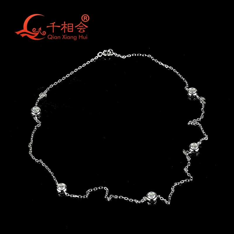 

6Pcs 925 Silver 4.5mm Small round Moissanite Tension bezel Set Necklace for Women Simple Temperament Collarbone Chain Jewelry