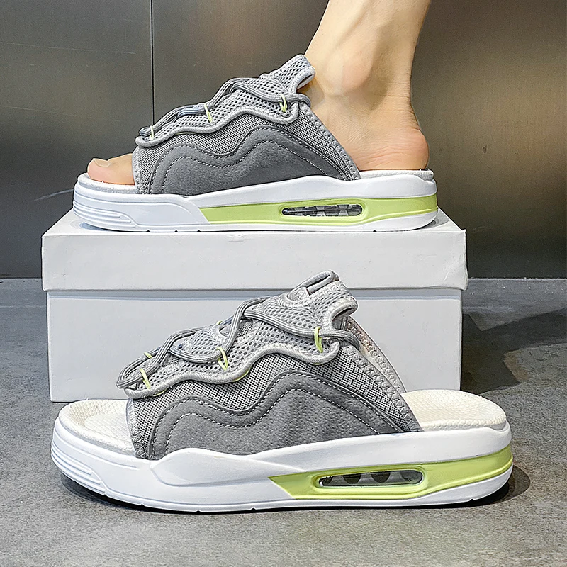 

Trendy Men's Slippers Summer Outdoor Anti-slip Air Cushion Thick Bottom Heightening Sandals Beach Sports Flat Heel EVA