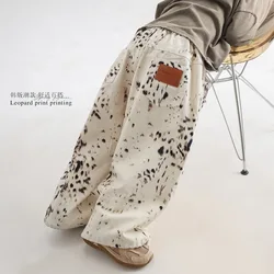 Children Clothes Boys Spring Jeans 2025 New Fashionable Korean Style Leopard Print Fashionable Kids Casual Loose Wide Leg Pants