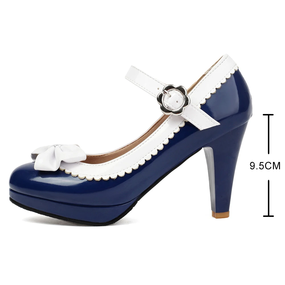 candy color Bow Mary jane Spike heel women shoes platform ankle strap pumps party cosplay uniform dress wedding shoes Femme