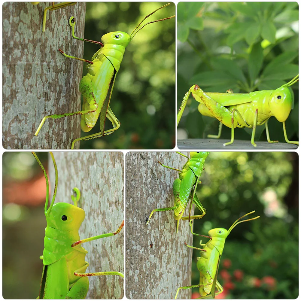 2 PCS Simulation Grasshopper Ornaments Iron Simulated Model Outdoor Playset Animal Toy Vivid Garden Decor