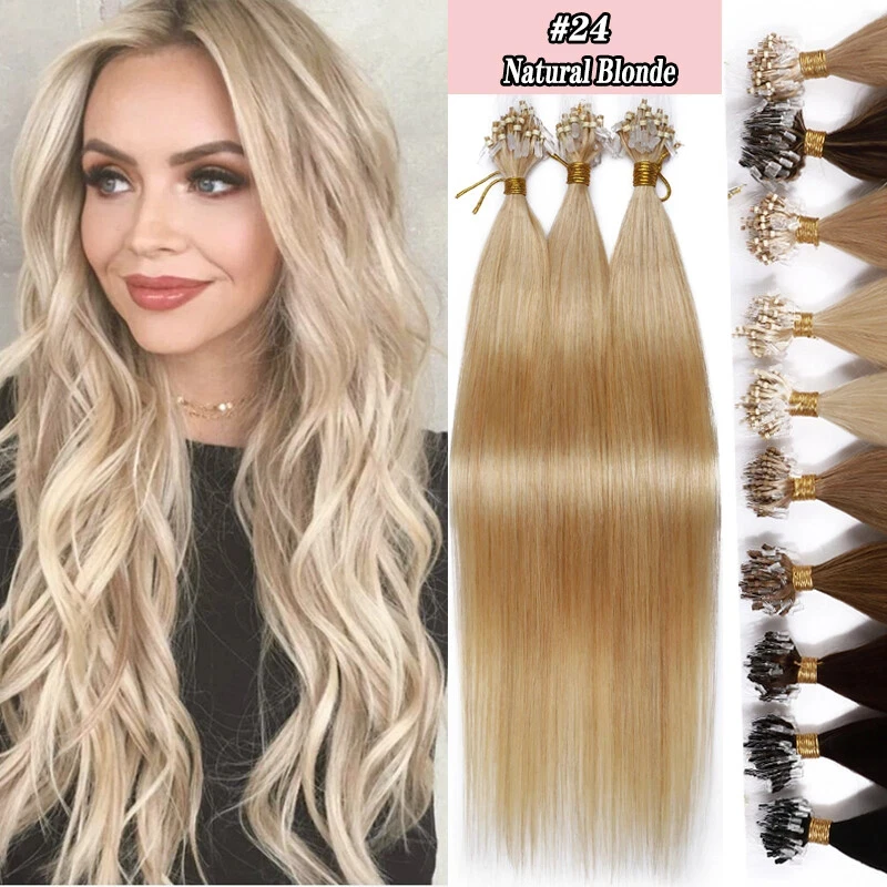 100-human-hair-micro-loop-hair-extensions-24inch-straight-1b-p18-613-transform-thin-hair-to-thick-party-special-wholesale