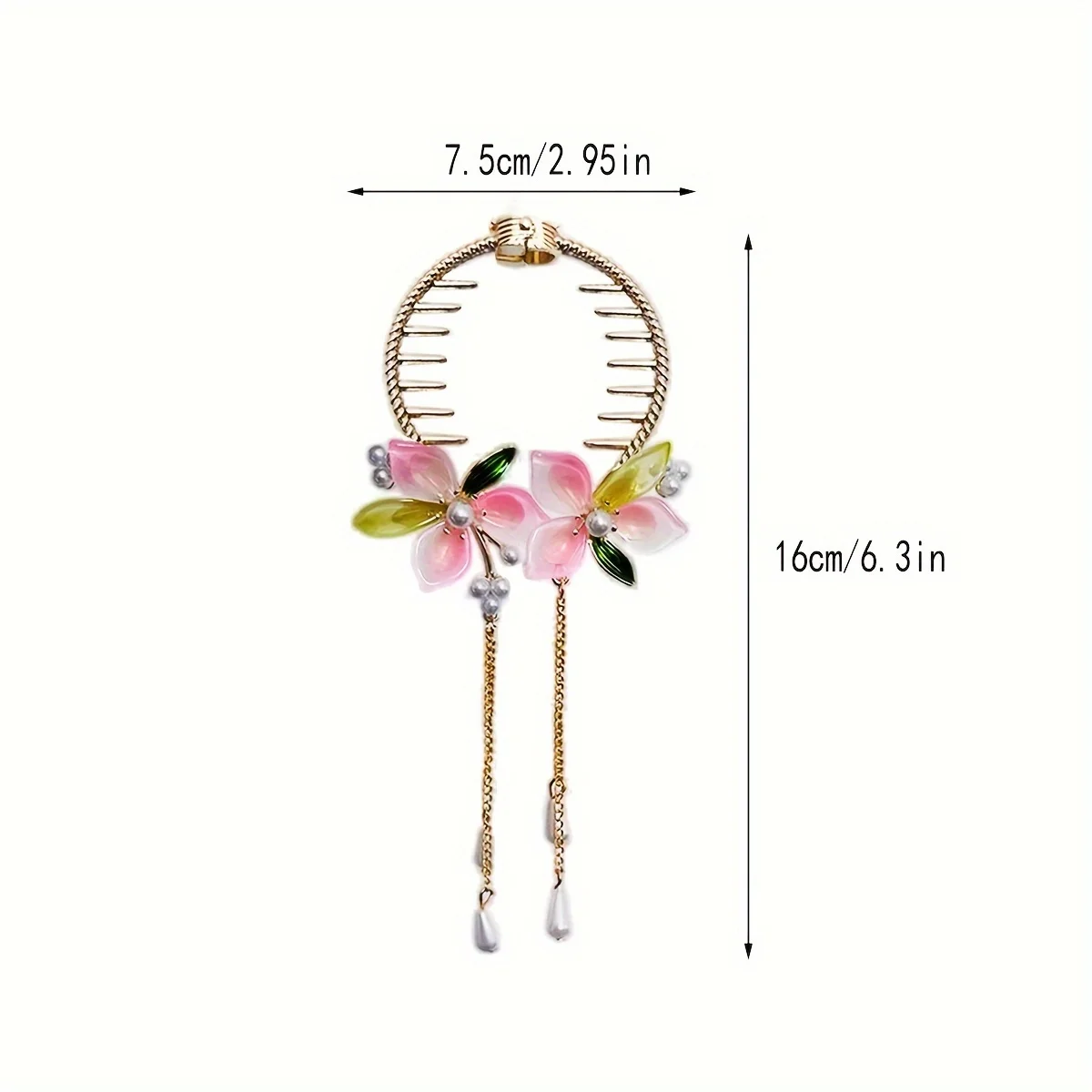 

1pc Flower Pearl Tassel Hair Bun Ring for Women, Fairy Forest Style Hairpin - Daily Party Hair Accessory Gift