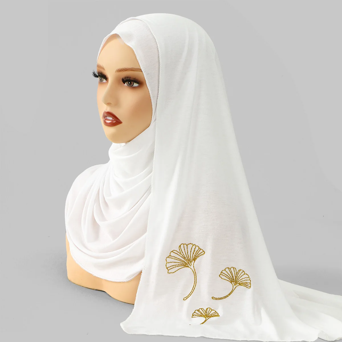 뉴저지 모달 스카프 히잡 여성용 금색 스프링클링 무지 부드러운 롱 숄 이슬람 헤드랩 라마단 기도 터번