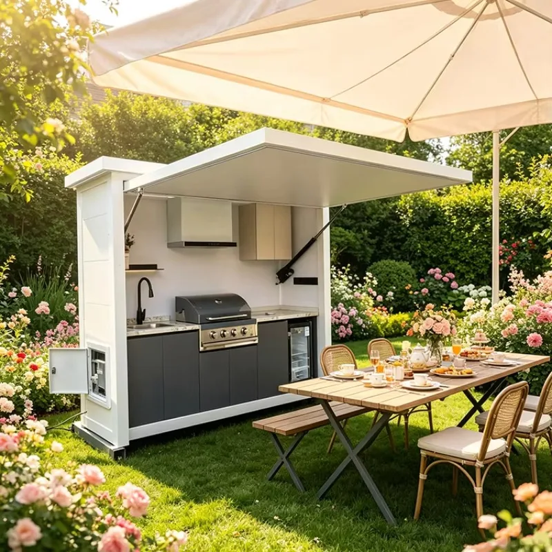 Luxury factory direct sales outdoor kitchen barbecue island multi-functional modular fireproof stainless steel 304 cabinet set
